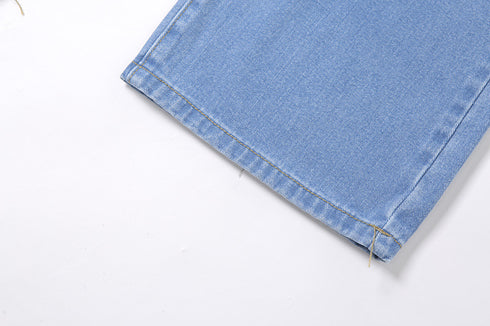 High Waist Slim Straight Pants Ripped Casual Jeans - ROUTINE FASHION